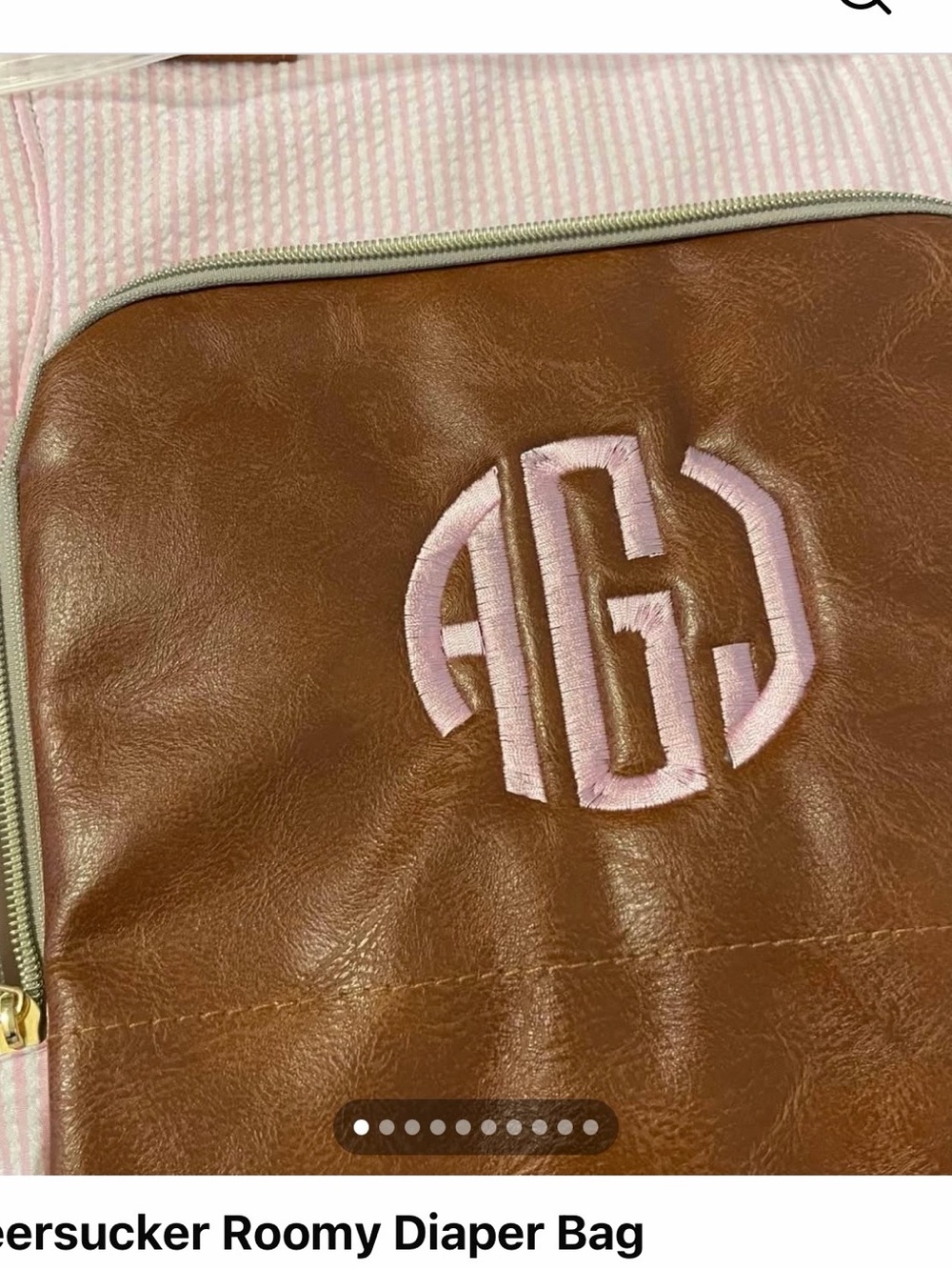 Unused Diaper Bag Roomy Monogrammed Seersucker & Pink Embroidery